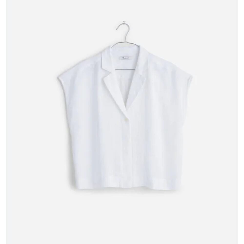 NWT Madewell Women's 100% Linen Boxy Cap-Sleeve Shirt Vacation White Size Small
